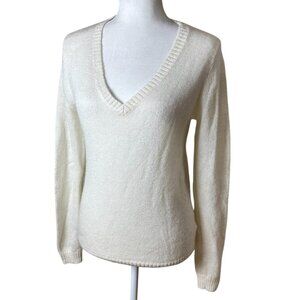 BRANDY MELVILLE SOft Fuzzy V Neck Sweater Cream One Size
